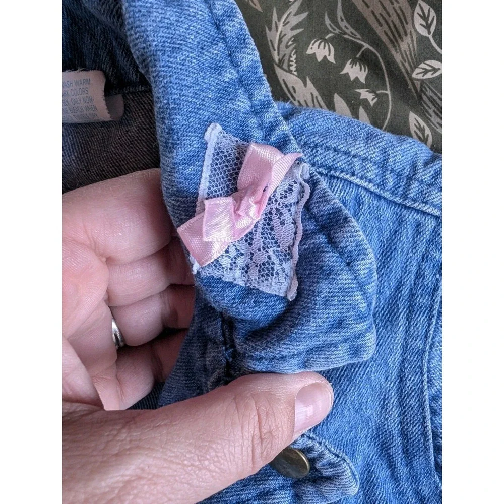 Vintage Toddler Denim Jean Jacket 12 Months Lace 90s Cottagecore Y2K Bows Moto